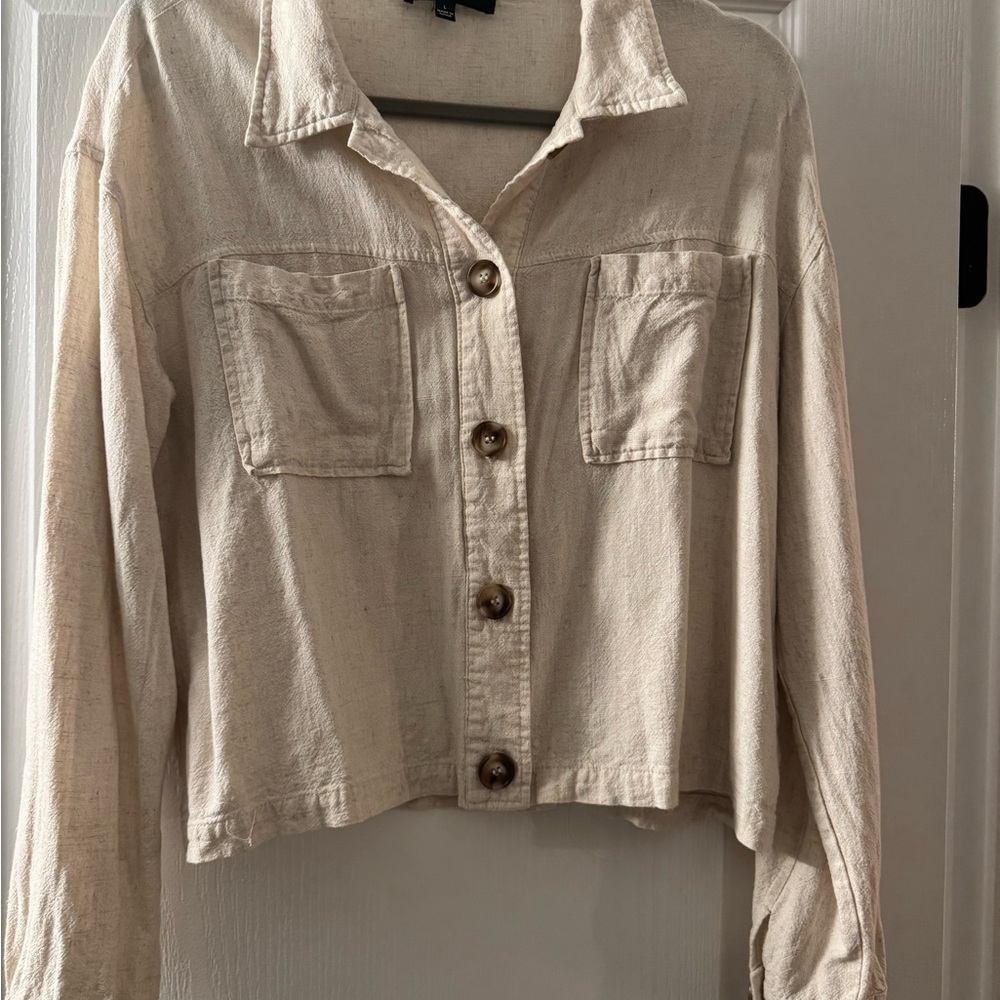 Lulus Cream Linen Button-Up Cropped Jacket
